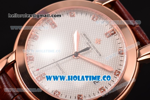 Vacheron Constantin Malte Swiss ETA 2824 Automatic Rose Gold Case with Diamonds Markers and White Dial - Click Image to Close